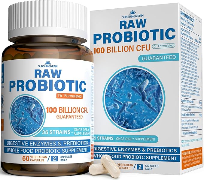 Raw Probiotics for Women &amp Men - 100 Billion CFU 35 Strains Organic Prebiotics &amp Natural Digestive Enzymes for Digestive Gut &amp Immune Health - Dairy Soy and Gluten Free Non-GMO 60 Ve