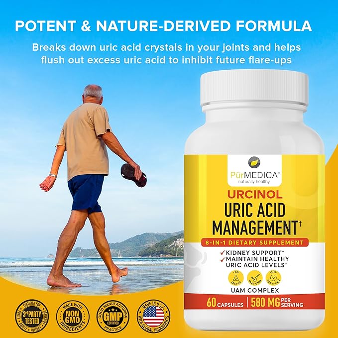 Urcinol Uric Acid Supplement for Joint Support - 60ct (Pack of 2) - Uric Acid Support Formula with Turmeric Root Acai Banaba Leaf Celery Seed Yucca Stalk