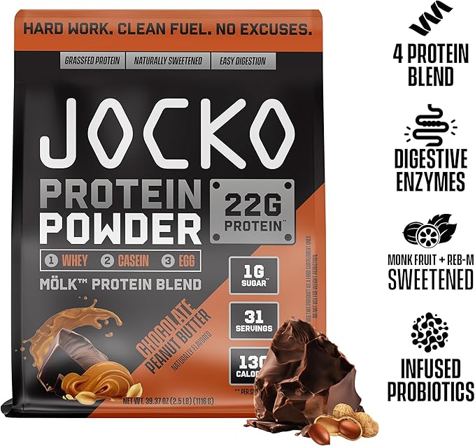 Jocko Fuel 3 Pack Bundle - Creatine Chocolate Peanut Butter MOLK Protein &amp Nitro Pop Pre Workout