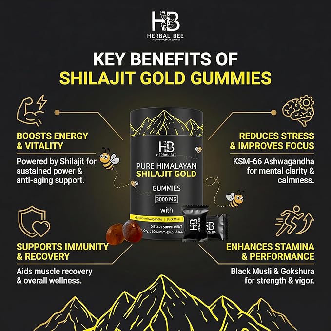 Shilajit Gummies: Pure Himalayan Shilajit with Ashwagandha &amp Fulvic Acid 85+ Micronutrients Trace Minerals - No Added Sugar 100% Natural &amp Organic Non-GMO for Men &amp Women | 60 Gummies