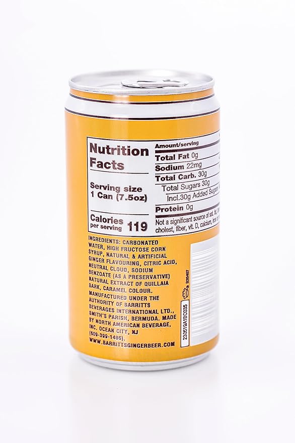 Barritt's Ginger Beer Original Ginger Beer Non-Alcoholic Soda Cocktail Mixer 7.5 fl oz Cans 24 Pack Mini Gluten Free