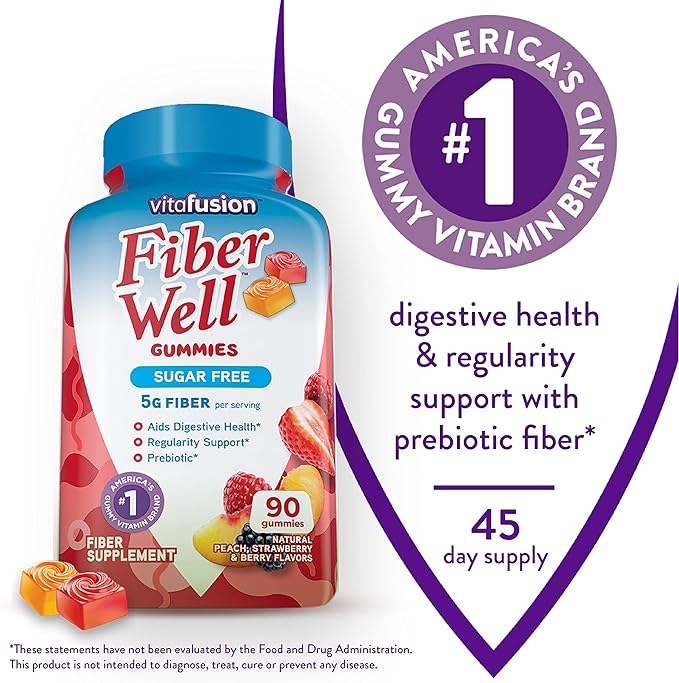 GoodSense 26.9oz Polyethylene Glycol 3350 Powder and Vitafusion 90ct Fiber Gummies Peach Strawberry BlackBerry Sugar Free