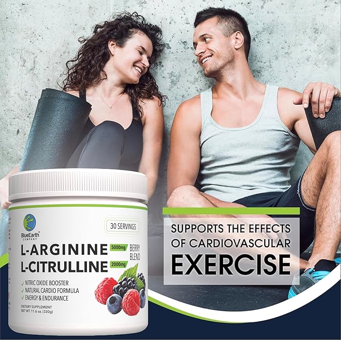 L-Arginine 5000mg + L-Citrulline 2000mg Complex Powder Supplement - Nitric Oxide Booster - Heart Health Blood Flow Energy &amp Endurance - 30 Servings (Berry Blend)