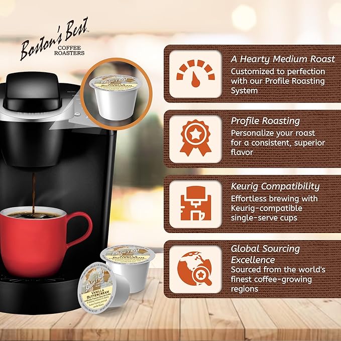 Boston’s Best - Vanilla Buttercream Flavored Delicious Gourmet Coffee Compatible with Keurig Coffee Maker 24 Count (Pack of 4)