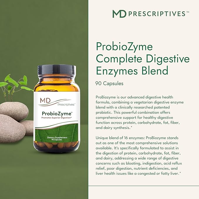MD Prescriptives - ProbioZyme - Vegetarian Digestive Enzymes - Supplement for Digestive &amp Gut Health - 90 Capsules