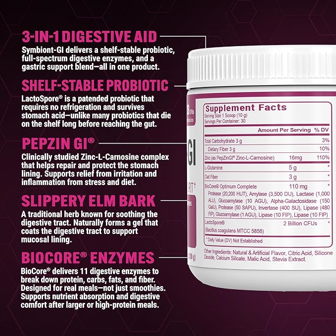 PEScience Complete-GI Gut Health Powder Probiotics for Women and Men Digestive Enzymes Prebiotic Fiber L-Glutamine Pepzin GI Zinc Carnosine - Unflavored 30 Servings