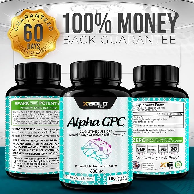 Alpha GPC Choline Supplement 600mg 99%+ Highly Purified Highly Bioavailable Source of Choline180 Veggie Capsules Cognitive Enhancer Nootropic Supports Memory &amp Brain Function Boosts Focus &a