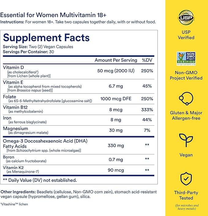 Ritual Multivitamin for Women 18+ with Vitamin D3 for Immune Support* Vegan Omega 3 DHA B12 Iron Gluten Free Non GMO USP Verified Citrus 30 Day Supply 60 Capsules