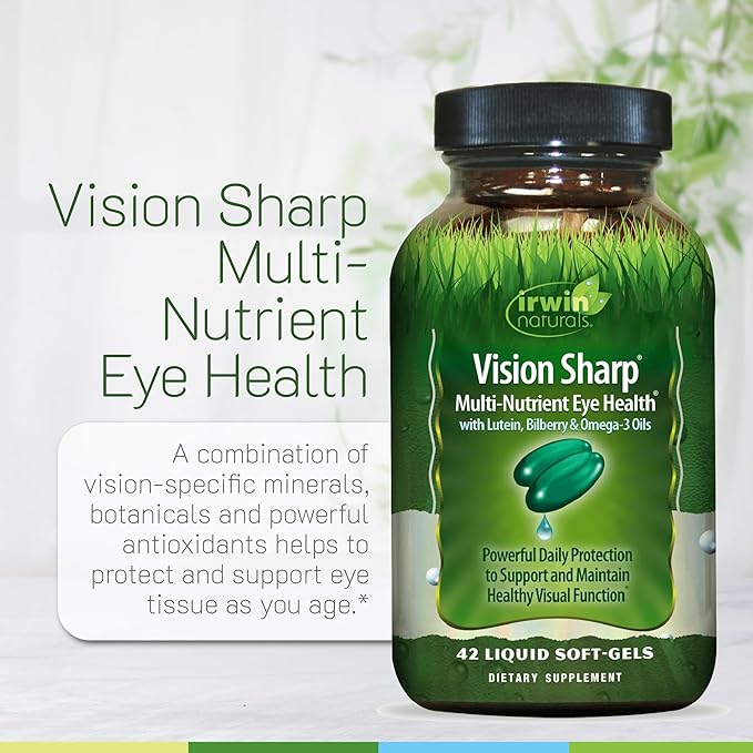 Irwin Naturals Vision Sharp Multi-Nutrient Eye Health with Lutein Bilberry &amp Omega-3s - 42 Liquid Softgels