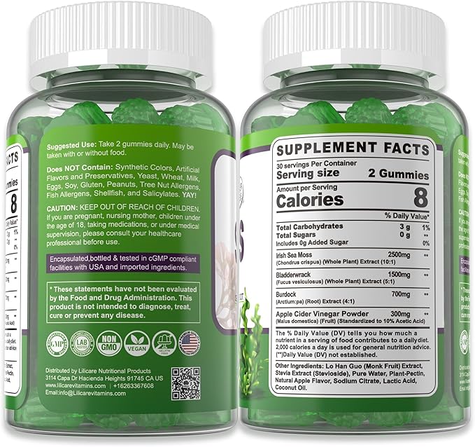 (2 Pack) Sea Moss Gummies - Irish Sea Moss Gummies for Adults &amp Kids - Advanced Superfood Seamoss Supplement + Bladderwrack Burdock Root ExtractACV for Daily Immune Gut Cleanse Vegan Sugar Fr