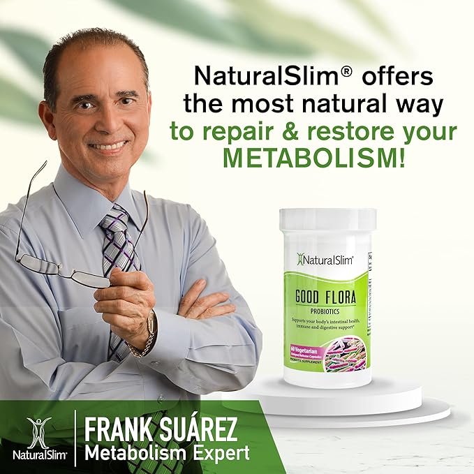 NaturalSlim Good Flora Probiotics for Women &amp Men - Gut Health Supplements with 7 Powerful Strains for De-Bloating &amp Vitality - Probiotics for Digestive Health 60 Vegetarian Capsules 2 Pack