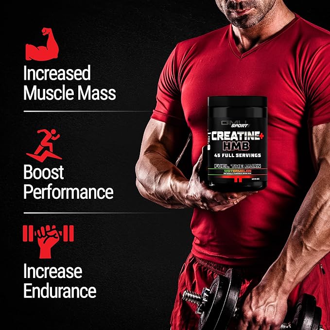 GMU SPORT Creatine HMB Powder – 45 Servings – 5g Creatine Monohydrate + 3g HMB + Piperine – Muscle Growth Strength &amp Recovery – Watermelon