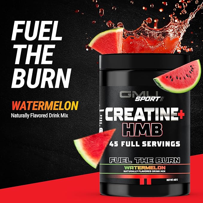 GMU SPORT Creatine HMB Powder – 45 Servings – 5g Creatine Monohydrate + 3g HMB + Piperine – Muscle Growth Strength &amp Recovery – Watermelon