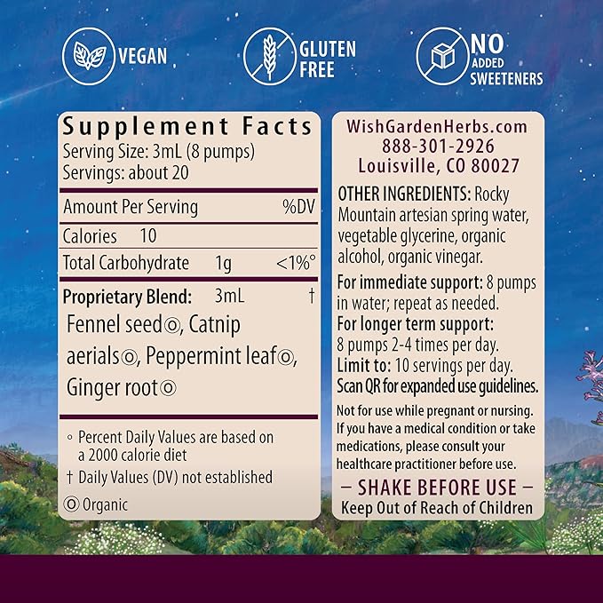 WishGarden Herbs Digestive Rescue Organic Herbal Tincture Ginger Fennel Peppermint Soothes Bloating Gas Nausea Stomach Relief Liquid Drops 1 oz