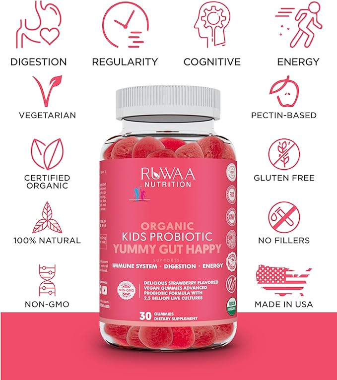 Daily Probiotics for Digestive Health. Organic Probiotic Gummies for Kids Digestion Supplement Stomach Discomfort. Chewable Children’s Probiotics Kids Probiotic Prebiotic Gummies Vegan 120ct (6)