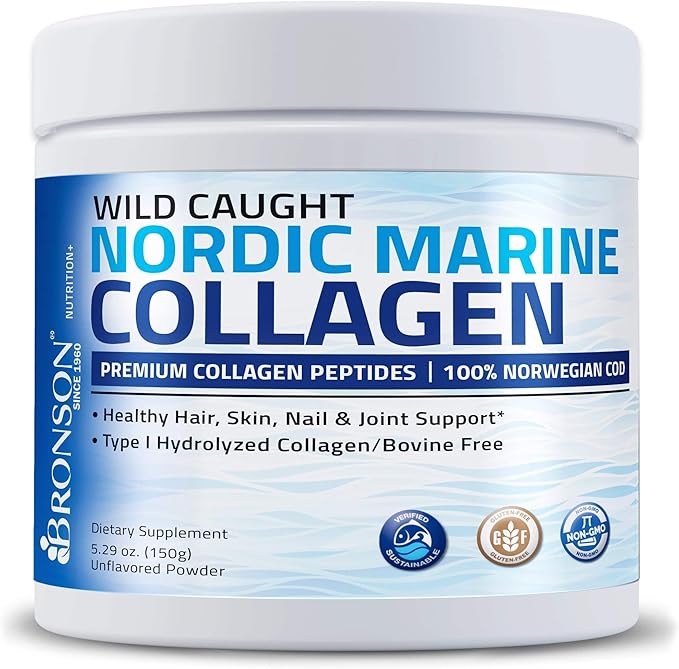 Bronson Marine Collagen Peptides Hydrolyzed Protein Powder + Antarctic Krill Oil 1000 mg with Omega-3s EPA DHA