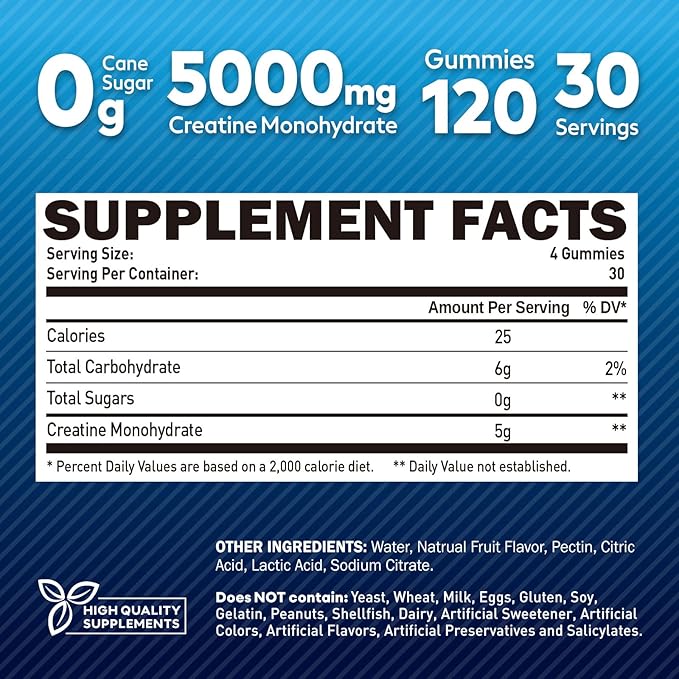 duwhot Creatine Monohydrate Gummies for Men Creatine Monohydrate Chewables 5g Per Serving Vegan Sugar Free Mixberry Flavor 120 Count