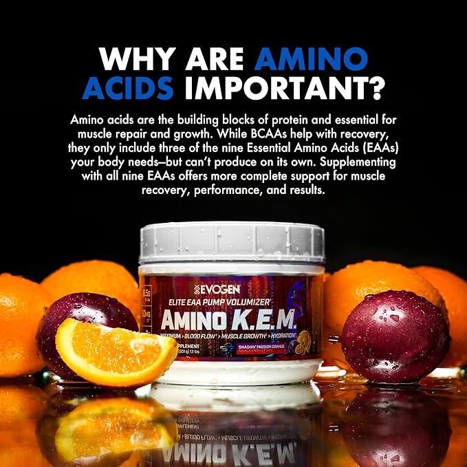 Evogen Amino K.E.M. - EAA &amp BCAA Powder Pump Volumizer | BCAAs Amino Acids Supplement for Blood Flow Muscle Growth &amp Hydration | Natural Sweetened Raspberry Lemonade | 30 Servings