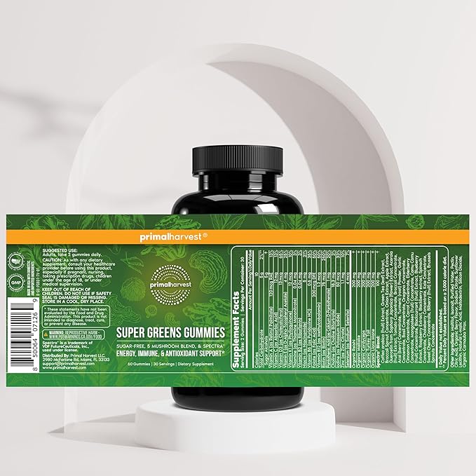 Primal Creatine Powder + Primal Greens Gummies Bundle | 2-Pack | Strength &amp Daily Greens Support | 30 Servings Each