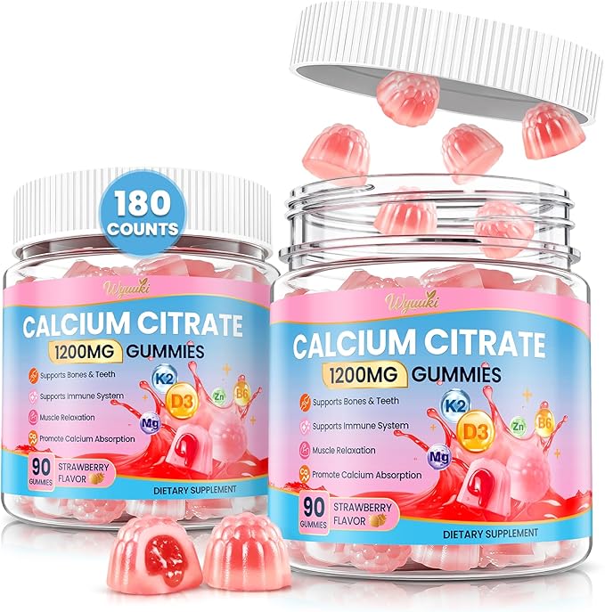 Calcium Citrate Magnesium Zinc 1500mg for Kids &amp Adults Sugar-Free Multivitamin D3 K2 (MK-7) B6 Chewable Gummies Extra Strength-Ultimate Absorption for Bone Muscle Teeth Immune Vegan 90 Count