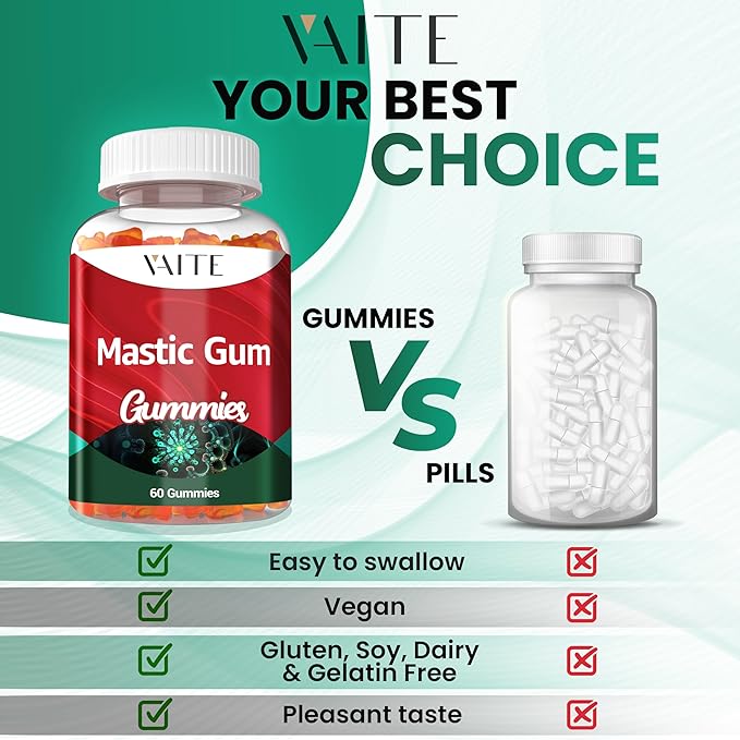 Mastic Gum Gummies 1000mg - Digestive Support Supplement Pistacia Lentiscus Resin Vegan Gluten-Free Non-GMO Gut Health &amp Stomach Comfort 60 Gummies Stomach Relief &amp Digestive Aid