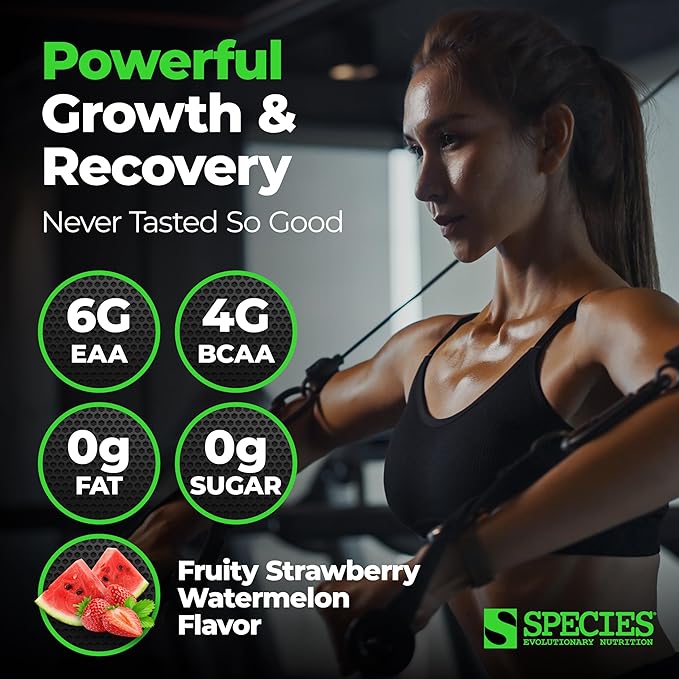 Species Nutrition Amino Evolved EAA &amp BCAA Powder Fermented Branched Chain Amino Acids Muscle Recovery &amp Endurance Pre &amp Post Workout Supplement (Strawberry Watermelon 30 Servings)
