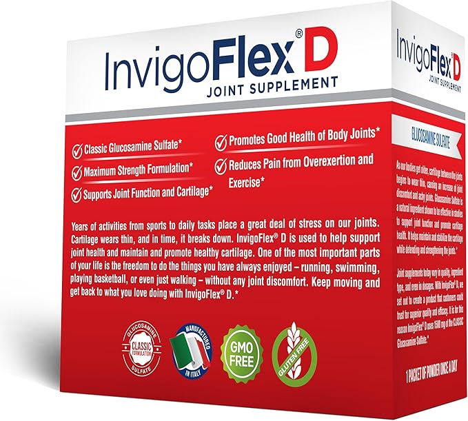INVIGOFLEX 1500mg of Glucosamine Sulfate Powder (Classic Formulation) - Premium Joint Supplement for Knees Hands Back and Hip Support D: Glucosamine Sulfate Packets - 90 Packets (Pack of 3)