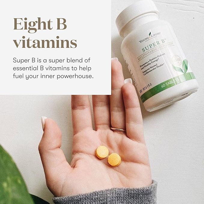 Young Living Super B Tablets 60-Count Bottle | B Vitamins &amp Minerals | Supports Healthy Energy Levels | Keto-Friendly | Natural Folate Source | Contains Calcium Magnesium and Vitamin B6