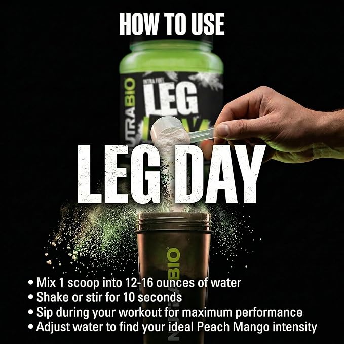 NutraBio Leg Day Intra Workout Powder - Advanced Carb Supplement with Cluster Dextrin &amp Electrolytes - Carb Powder with EAAs/BCAAs - Cyclic Dextrin for Performance - Peach Mango - 20 Servings