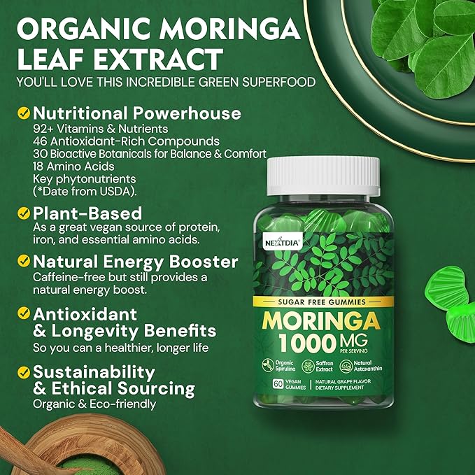 Nextdia 1Pack Liposomal Fisetin 200mg Liquid Gummies + 2Pack Moringa Gummies 1000mg Sugar Free