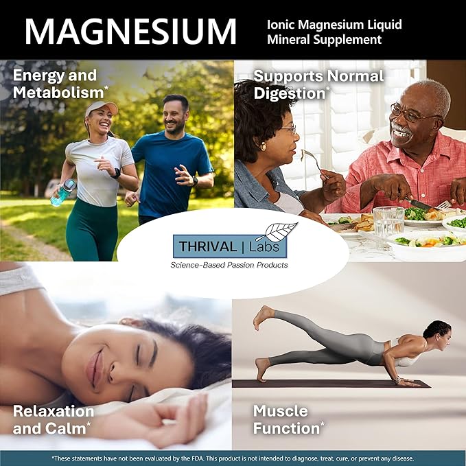 Liquid Ionic Magnesium – High-Absorption Magnesium Supplement to Support Restful Sleep Calm Mood Muscle Relaxation Steady Energy Metabolism &amp Digestive Comfort – 16 fl oz