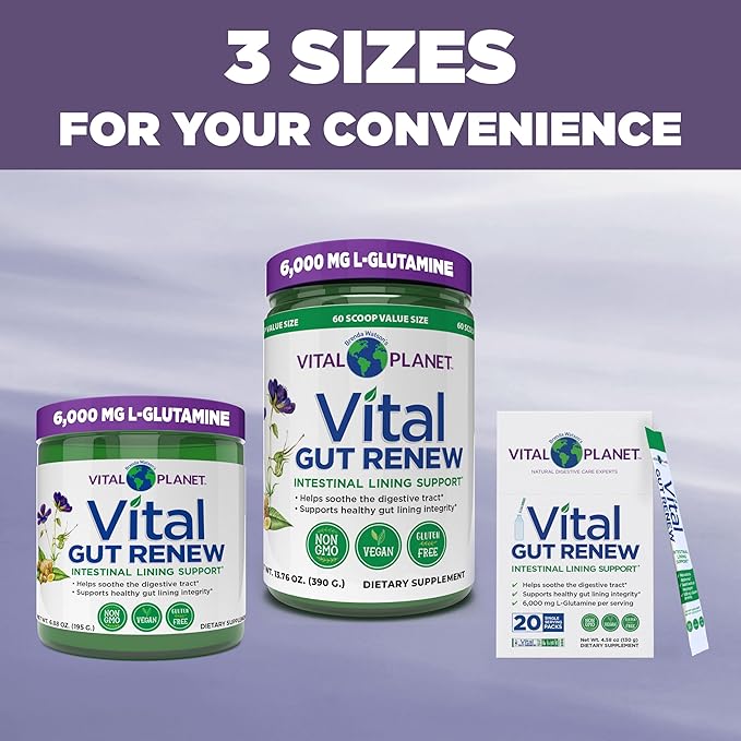 Vital Planet - Vital Gut Renew Powder Supplement for Leaky Gut Repair with L-Glutamine Marshmallow and Ginger Root DGL Licorice Root and Organic Aloe Vera L Glutamine 6000mg 13.76 oz