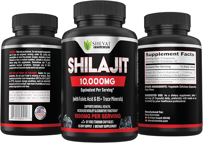 Shilajit Capsules 22000mg and 85+ Trace Minerals for Energy &ampImmune Support-Organic shilajit for Men &amp Women Non-GMO Shilajit Pills for Men Made in USA (Packaging May Vary)