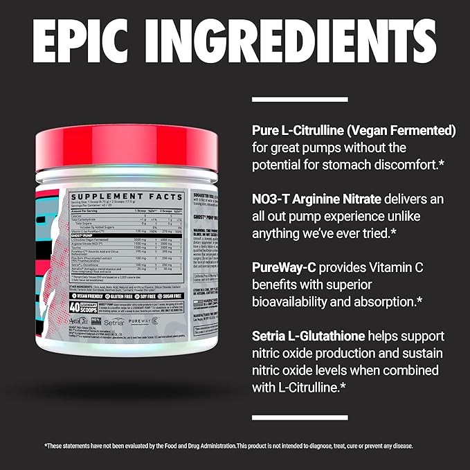 GHOST Pump Nitric Oxide Powder Pineapple - 40 Servings - Sugar-Free &amp Stim-Free Pre-Workout Supplements - L-Citrulline Arginine Nitrate &amp L-Glutathione - Soy &amp Gluten-Free Vegan