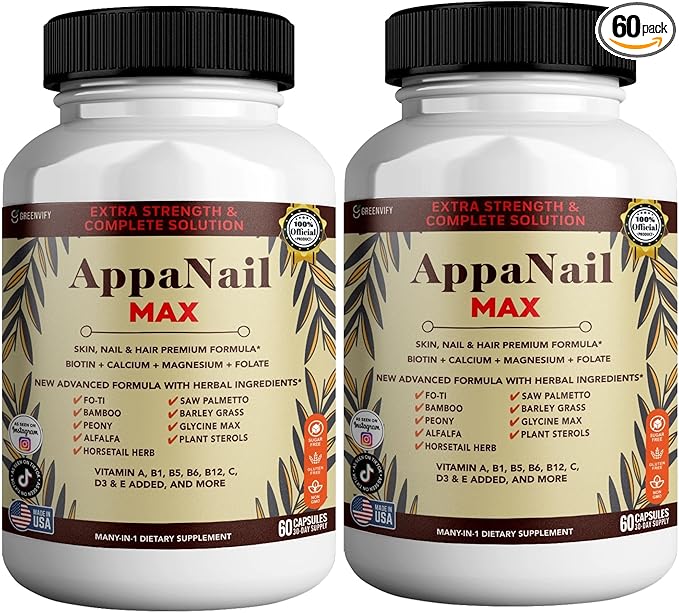 AppaNail MAX Hair Skin &amp Nail Supplement 60 Capsules with Biotin 5000mcg Vitamins Minerals &amp Herbal Complex (2)