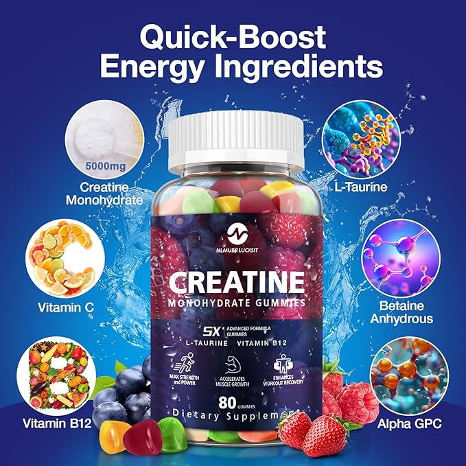 Creatine Monohydrate Gummies 5000mg with L-Carnitine &amp Taurine Flavored Creatine for Women and Men with Mixfruit Taste Pre Workout Gummies - 160pcs(2 Pack)