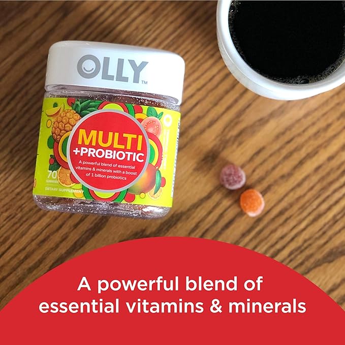 OLLY Fiber Gummy Rings 5g Prebiotic Fiber FOS (Fructo-oligosaccharides) &amp Multi + Probiotic Adult Multivitamin Gummy 1 Billion CFUs Digestive and Immune Support C