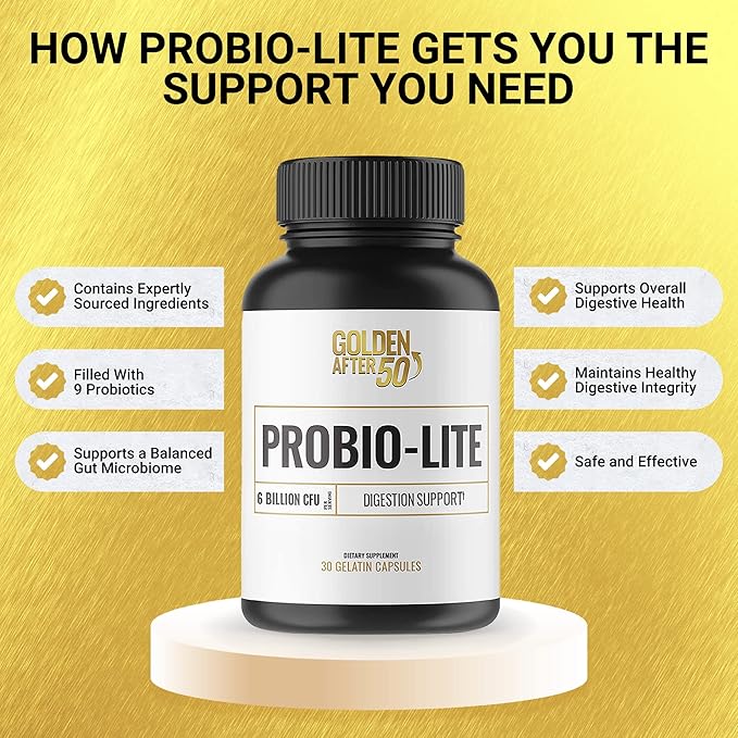 Golden After 50 Probio-Lite - for Gut Health and Digestion Support - Probiotics for Men and Women - 3 Bottles - Probiotics for Occasional Heartburn Gas Indigestion