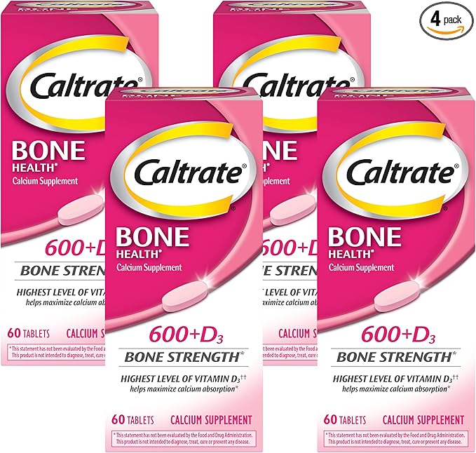 Caltrate 600 Plus D3 Calcium and Vitamin D Supplement Tablets Bone Health Supplements for Adults - 60 Count (Pack of 4)