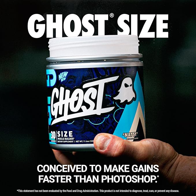 GHOST Size Muscle Builder Dietary Supplement - Natty 30 Servings – Support Muscle Growth &amp Strength Building for Men &amp Women - Creatine &amp Betaine - Free of Sugar &amp Gluten
