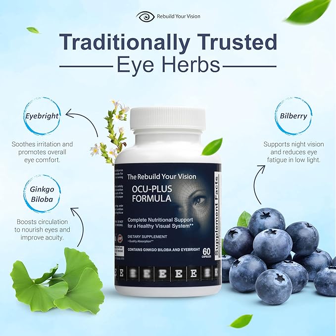 Ocu-Plus Formula – Eye Health Supplement with Lutein &amp Zeaxanthin – Supports Visual Clarity Night Vision &amp Macular Health – with Bilberry Ginkgo Biloba &amp NAC – 60 Capsules