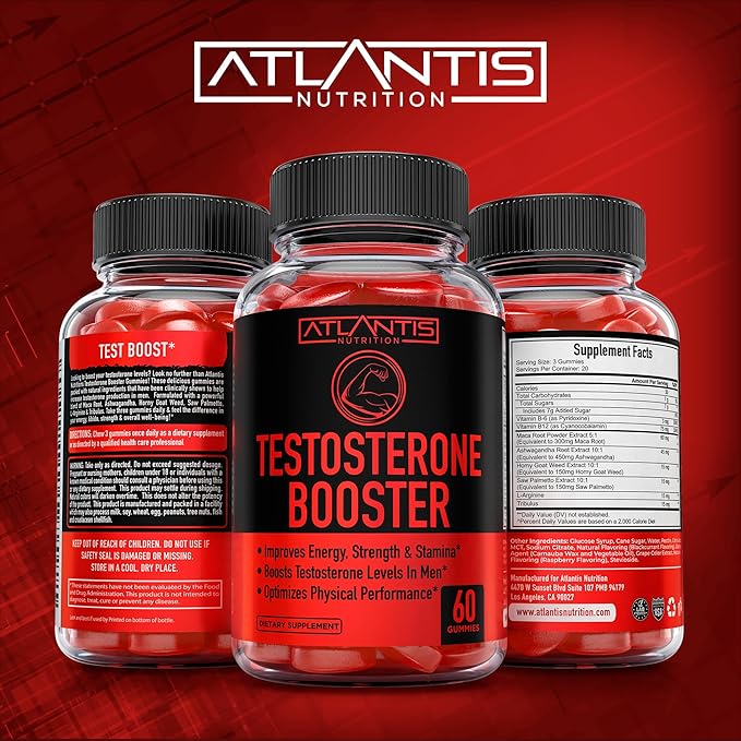 Atlantis Nutrition Sugar Free Prebiotic Fiber Gummies for Adults 60 Gummies + Testosterone Booster 2-Pack (120 Gummies)