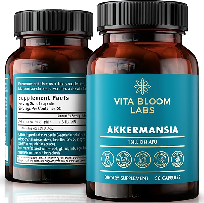 Akkermansia Probiotic Supplement - Promotes Digestive Comfort Gut Lining &amp Microbiome Support - GLP-1 &amp Metabolic Wellness - Active Strain 1 Billion AFUs - 30 Capsules