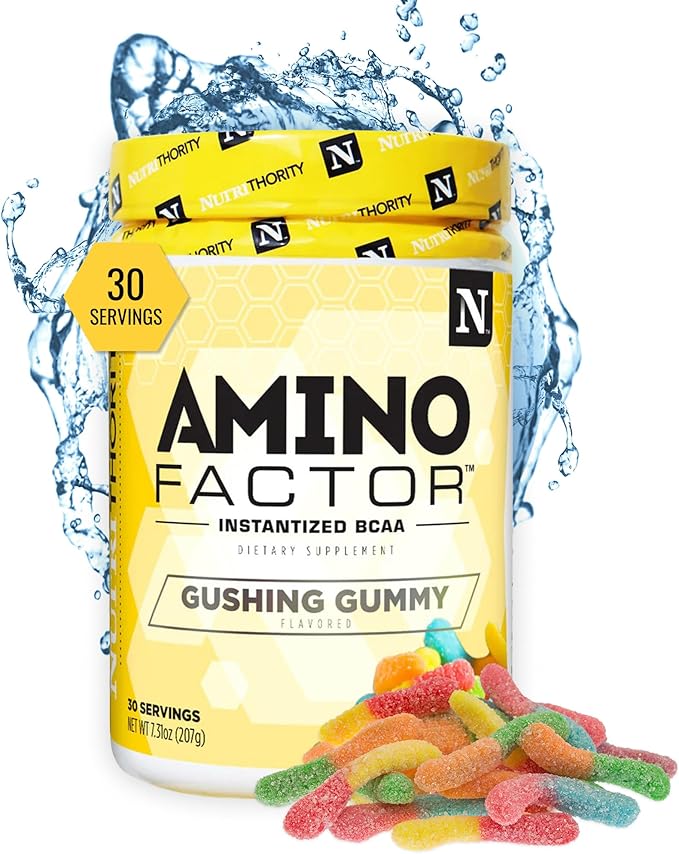 Nutrithority - BCAA Powder Post Workout Recovery Powder with BCAAs Amino Acids L-Isoleucine L-Leucine and L-Valine Improve Muscle Recovery and Hydration Sugar Free (Gushing Gummy) (30 Servings)