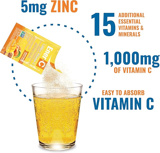 Ener-C Multivitamin Drink Mix - Vitamin Packets for Water Electrolytes Powder Packets Vitamin Drink Mix Hydration Liquid Mix Immune Booster for Adults Healthy Energy - Peach Mango 60 Count