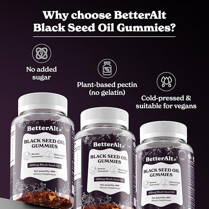 Better Alt Black Seed Oil Gummies (400mg) | Helps Boost Immunity Skin Health | 1-Month Dietary Supplement