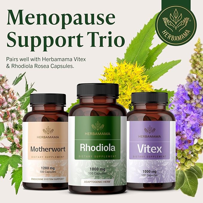 HERBAMAMA Rhodiola Rosea Capsules – Natural Menopause Supplements* for Women – 1000mg Rhodiola Rosea Root Powder per Serving for Women's Relaxation Support – Vegan Non-GMO – 50-Day Supply