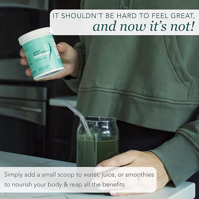 New Earth Super Blue Green Greens Made Greater Powder Supplement | Protect and Support Gut Brain &amp Whole Body Systems - a Better Greens Powder | Superior Nutrients for Maximal Health. - 30 Days