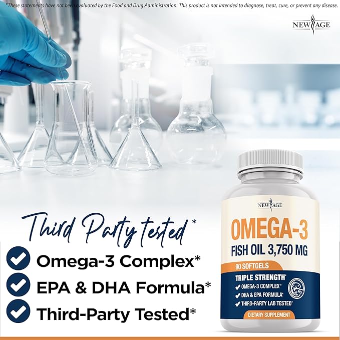 Triple Strength Omega 3 Fish Oil 3750 mg - EPA &amp DHA - Over 3000mg Omega-3 Fatty Acids - 1350mg EPA + 900mg DHA - Best Essential Fatty Acids Burpless Fish Oil - 180 Count