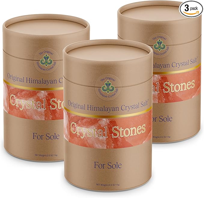 Original Himalayan Crystal Salt Stones for Sole - Increase Hydration Energy Vibration Cellular Communication and Replenish Electrolytes with 84 Trace Minerals (3 Pack)